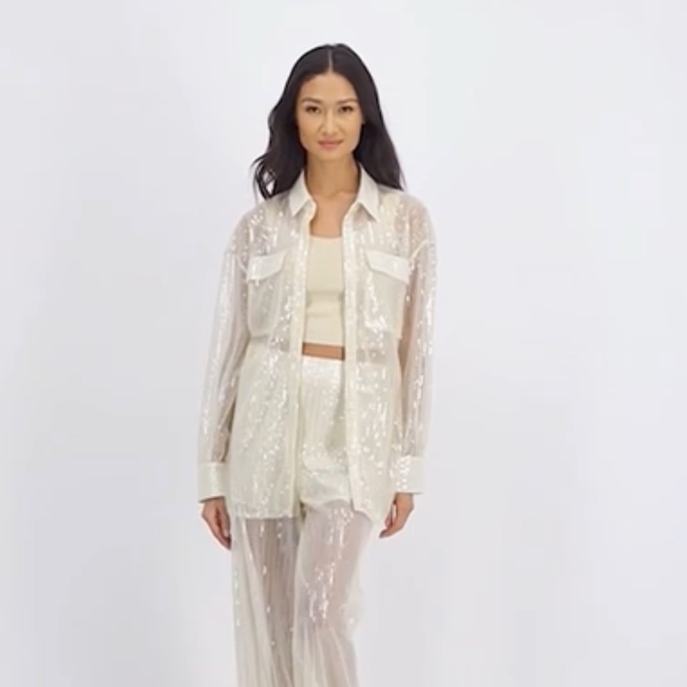 Jeannie Mai X INC Sheer Sequin Oversized Shirt